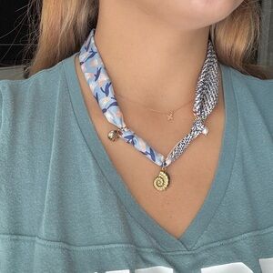 Blue and White Patterned Scarf Necklace
